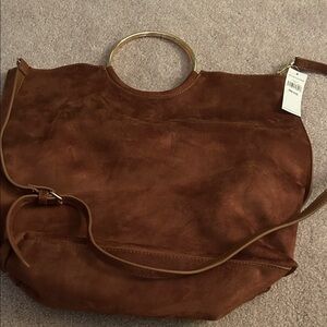 NWT Banana Republic Factory Vegan Suede Ring Satchel in biscotti/brown